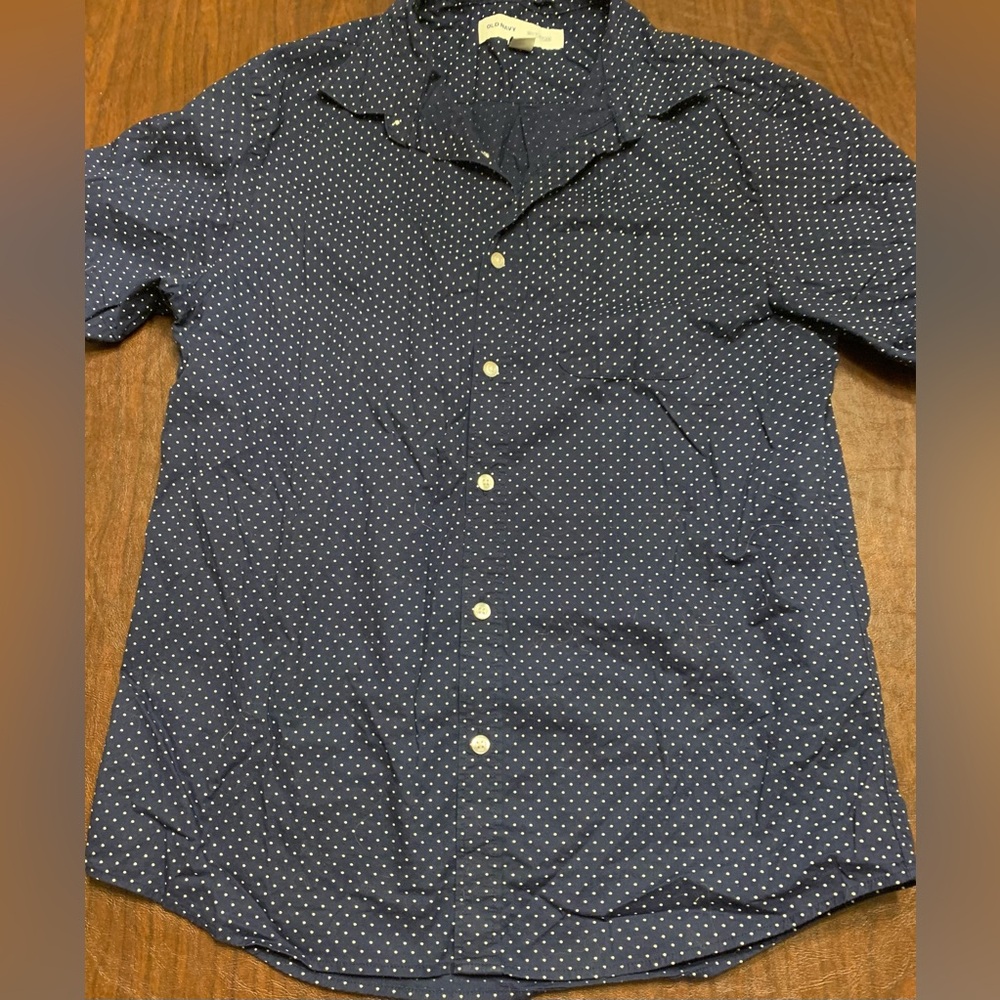 Old Navy Navy Blue Polka Dot Casual Button Down Shirt Size Medium